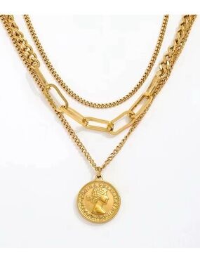 18K Gold Plated Layered Coin Pendant Necklace
